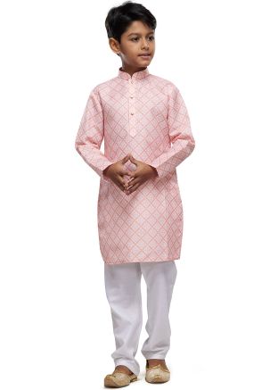Peach Kids Readymade Printed Cotton Kurta Pajama