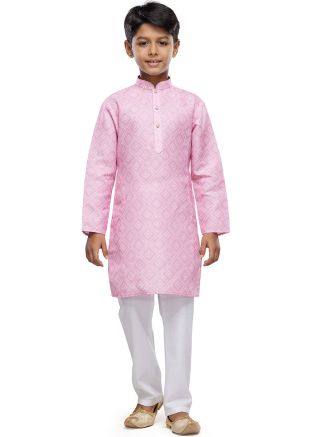 Pink Kids Readymade Cotton Kurta With Pajama