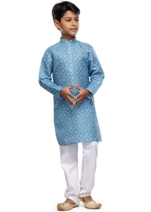Blue Kids Readymade Cotton Kurta With Pajama