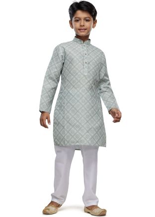 Green Kids Readymade Cotton Kurta With Pajama