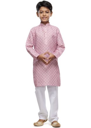 Pink Kids Readymade Cotton Kurta With Pajama
