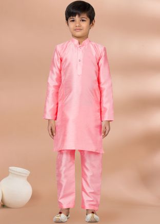 Pink Kids Kurta Pajma In Art Silk