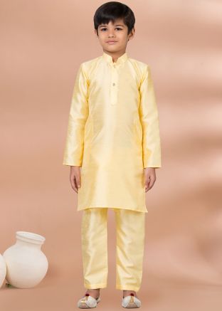 Yellow Kids Kurta Pajama In Art Silk
