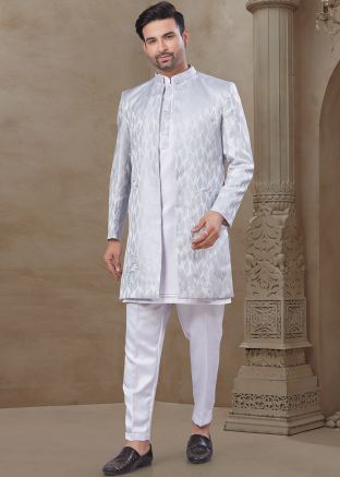 Purple Men Indo Western Sherwani In Woven Work