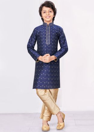 Blue Thread Embroidered Readymade Kids Kurta Pajama 