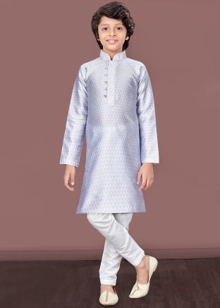Lavender Readymade Woven Kids Jacquard Kurta Pajama 
