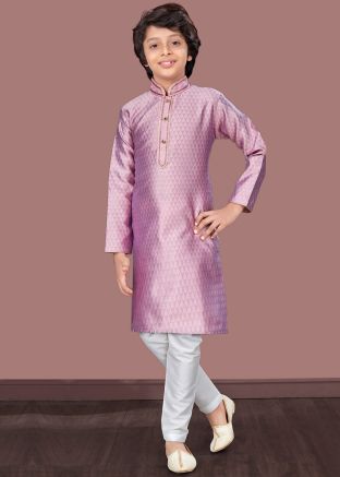 Purple Readymade Kids Kurta Pajama In Woven Work