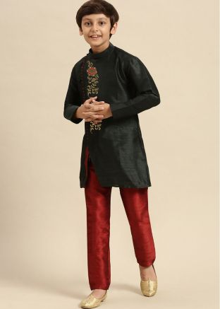 Black Kids Readymade Embroidered Kurta Pajama