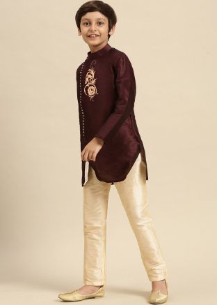 Wine Kids Readymade Embroidered Kurta Pajama