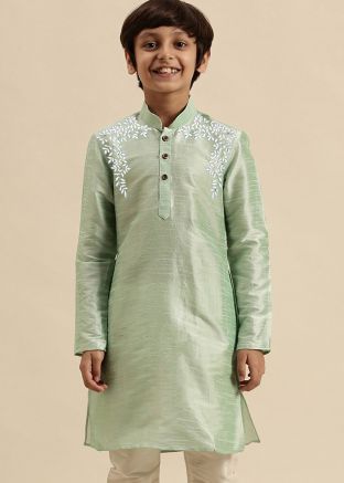 Readymade Green Embroidered Kurta Pajama For Kids