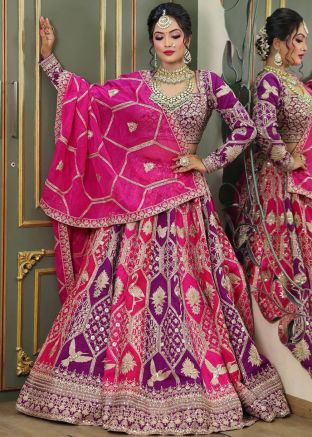Pink & Purple Georgette Lehenga Choli With Zari Embroidery