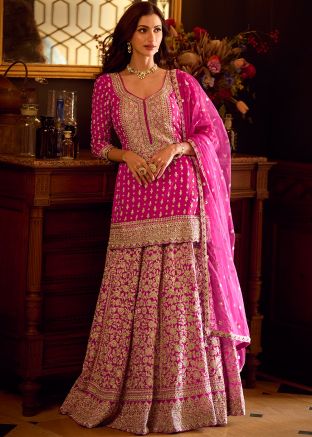 Pink Georgette Kurti Style Lehenga With Zari Work