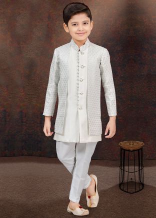 Off White Readymade Kids Embellished Indo Western Sherwani