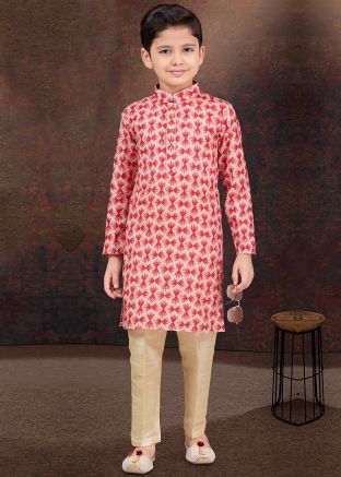 Maroon Embroidered Rayon Readymade Kids Kurta Pajama