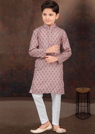 Brown Rayon Embroidered Readymade Kids Kurta Pajama