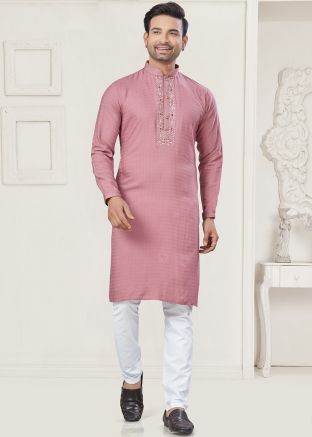 Pink Men Readymade Kurta Pajama