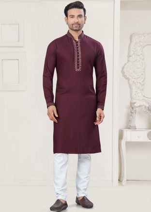 Mauve Pink Readymade Men Kurta Pajama