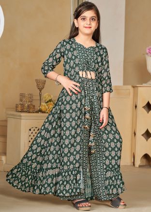 Readymade Green Kids Printed Jacket Style Top Bottom Set