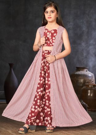 Kids Readymade Brown Printed Jacket Style Top Bottom Set