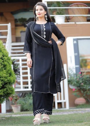 Black Readymade Gota Patti Laced Pant Salwar Suit