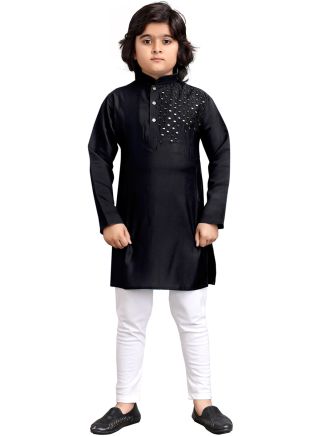 Readymade Kids Black Embroidered Kurta Pajama
