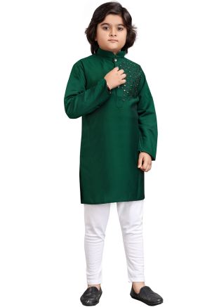 Readymade Kids Green Embroidered Kurta Pajama