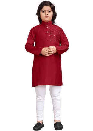 Maroon Readymade Kids Embroidered Kurta Pajama