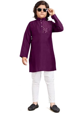 Purple Kids Readymade Embroidered Kurta Pajama