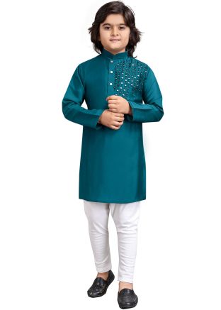 Blue Readymade Embroidered Kids Kurta Pajama