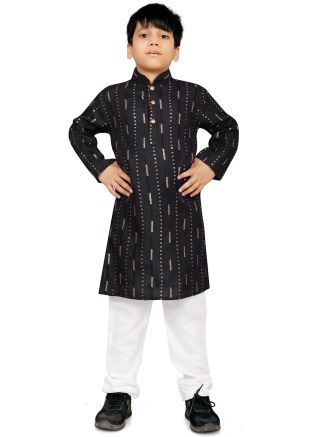 Black Embroidered Kids Kurta Pajama