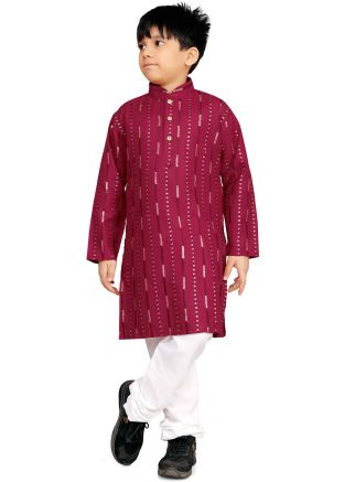 Pink Sequins Embroidered Kids Kurta Pajama