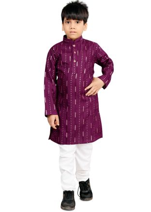 Magenta Sequins Work Kurta Pajama In Cotton
