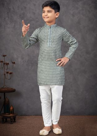 Green Printed Kurta Pajama In Rayon