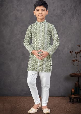 Green Embroidered Rayon Kurta Pajama