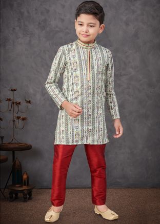 Multicolor Embroidered Kids Kurta Pajama