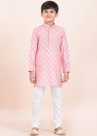 Readymade Pink Kids Woven Kurta Pajama