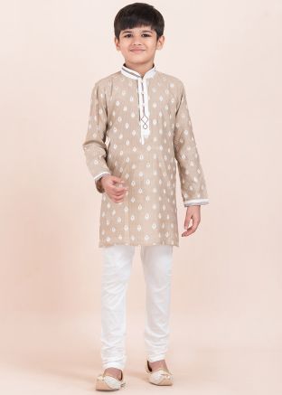 Readymade Brown Kids Woven Kurta Pajama