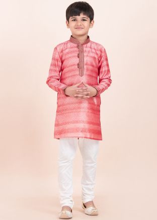 Pink Woven Readymade Kids Kurta With Pajama