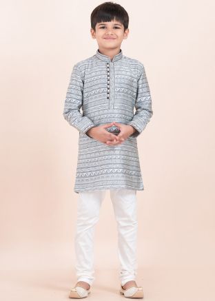 Grey Woven Kids Readymade Kurta With Pajama