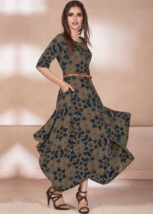 Green Rayon Printed Indo Western Dress