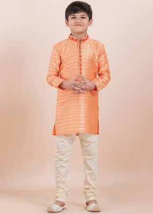 Readymade Orange Woven Kids Kurta Pajama