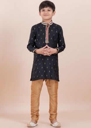 Readymade Black Woven Kids Kurta Pajama