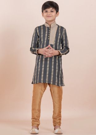 Grey Woven Kids Readymade Kurta Pajama
