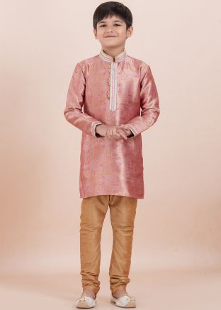 Pink Woven Kids Readymade Kurta Pajama