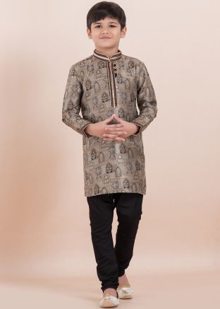 Grey Woven Kids Readymade Kurta Pajama
