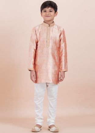 Orange Woven Kids Readymade Kurta Pajama