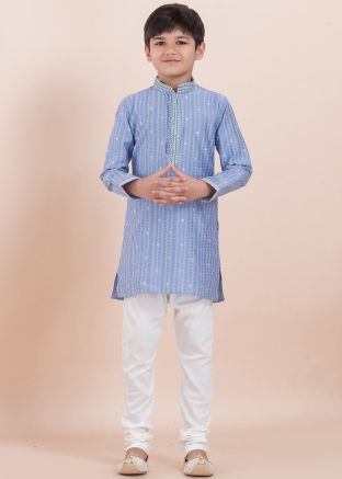 Blue Printed Kids Readymade Kurta Pajama