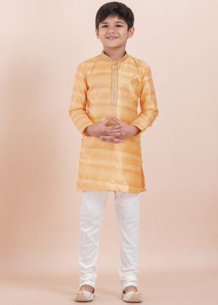 Yellow Woven Kids Readymade Kurta Pajama Set