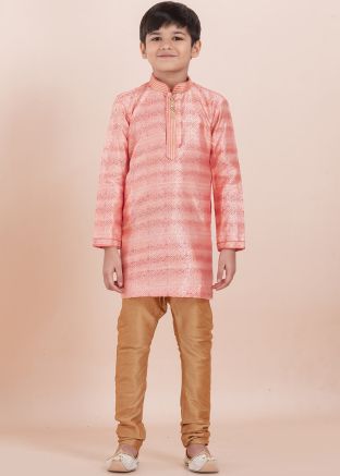 Orange Woven Kids Readymade Kurta Pajama Set
