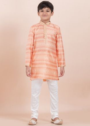 Kids Orange Woven Readymade Kurta Pajama